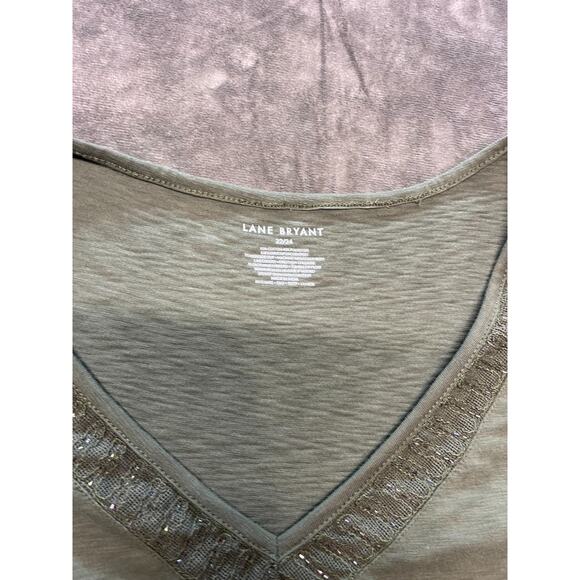 Lane Bryant 22/24‎ V Neck T-Shirt Olive Green Embroidered collar - Picture 4 of 6